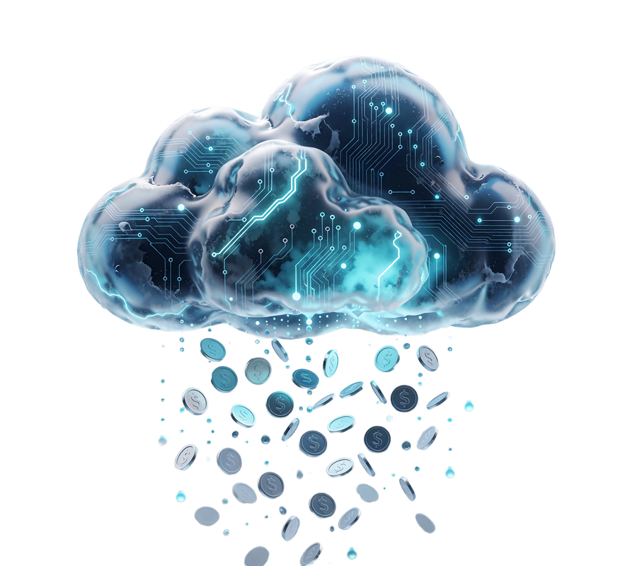 Frostet isssky med faldende m&oslash;nter og cyan lysdr&aring;ber, der illustrerer Chat Rain i Winnas chat